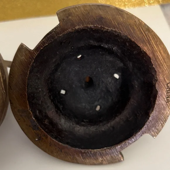 Vintage Marked Chinese Brass Footed Incense Burner Holder Tri pod pot lidded - Picture 9 of 11